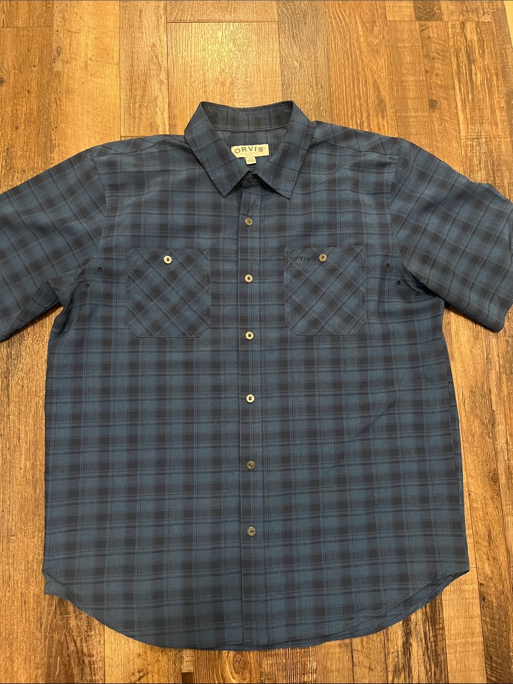 Orvis Blue Black Plaid Short-Sleeve Button-Down Shirt